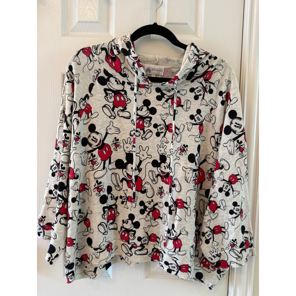 Hong Kong Disneyland Mickey Mouse All Over Print Hoodie Pullover Size L Disney